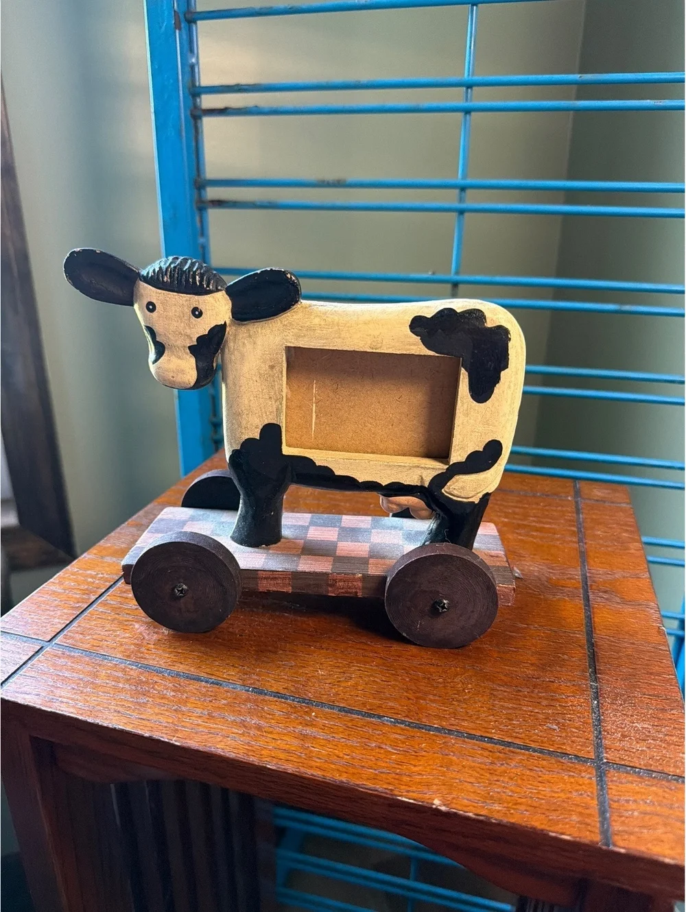 Handcrafted Wooden Cow Pull frame with Checkerboard Base